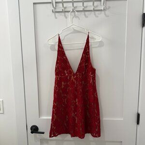 Free People Overlay Lace Red Floral Mini Dress